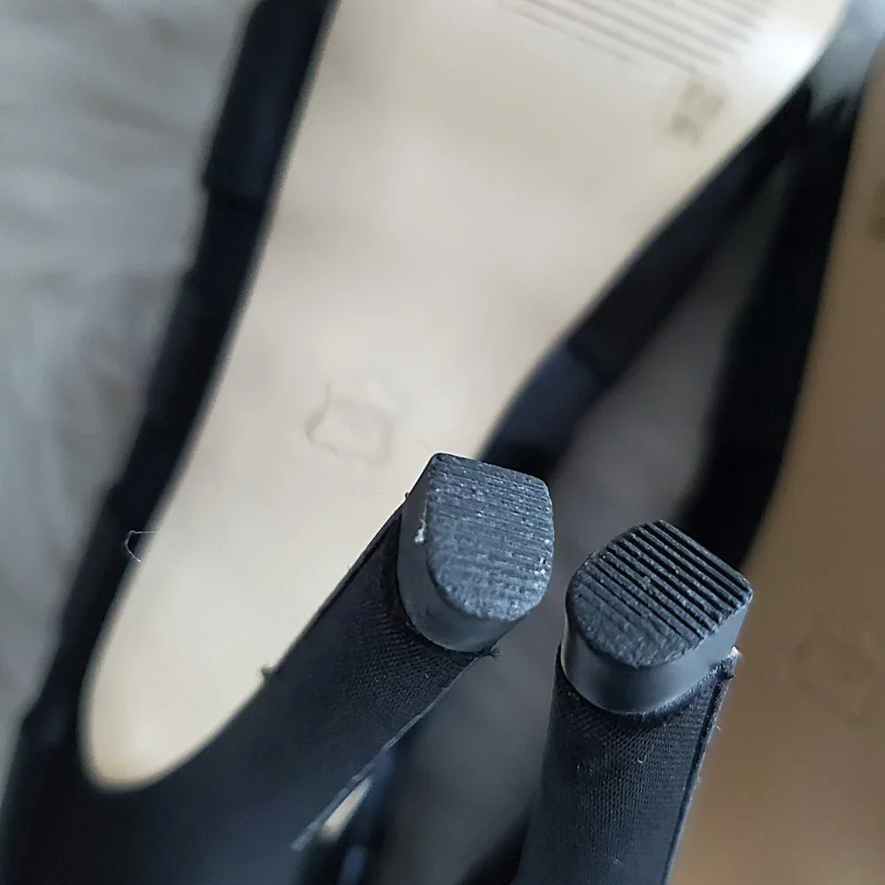 BCBGMAXAZRIA Black Satin Peep Toe Pumps SZ 8.5 - Picture 9 of 11